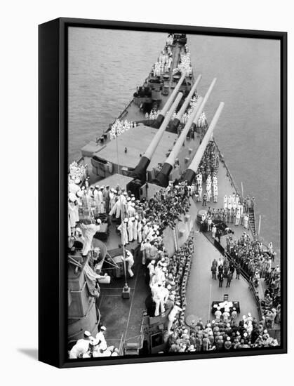 Japanese Delegation Face Allied Officers During the Official Unconditional Surrender of Japan-John Florea-Framed Premier Image Canvas