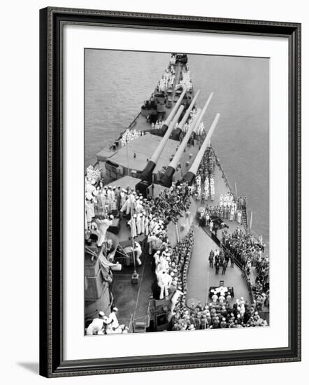 Japanese Delegation Face Allied Officers During the Official Unconditional Surrender of Japan-John Florea-Framed Premium Photographic Print