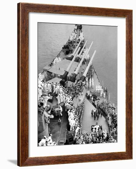 Japanese Delegation Face Allied Officers During the Official Unconditional Surrender of Japan-John Florea-Framed Premium Photographic Print