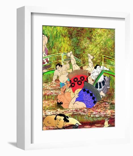 Japanese Footbridge Mishap-Barry Kite-Framed Art Print