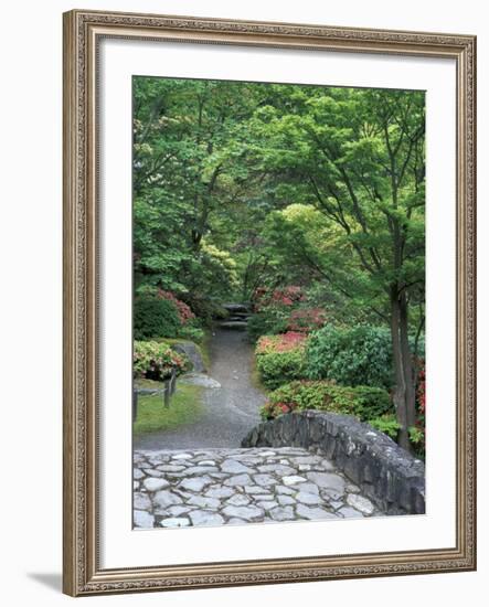 Japanese Garden Stone Bridge in Washington Park Arboretum, Seattle, Washington, USA-Jamie & Judy Wild-Framed Photographic Print