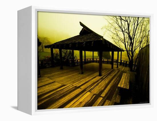 Japanese Gazebo on Deck overlooking Water and Hills-Jan Lakey-Framed Premier Image Canvas