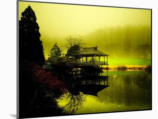 Japanese Gazebo with Views of Hills and Water-Jan Lakey-Mounted Photographic Print