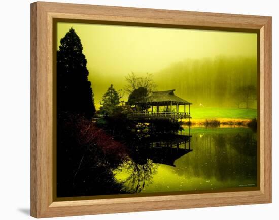 Japanese Gazebo with Views of Hills and Water-Jan Lakey-Framed Premier Image Canvas