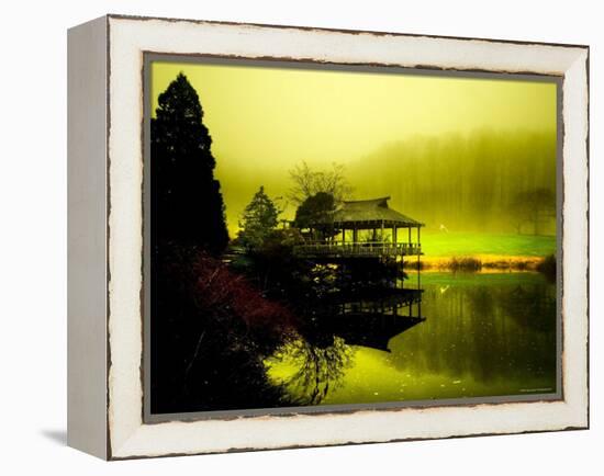 Japanese Gazebo with Views of Hills and Water-Jan Lakey-Framed Premier Image Canvas