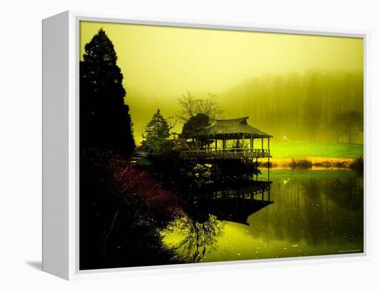 Japanese Gazebo with Views of Hills and Water-Jan Lakey-Framed Premier Image Canvas