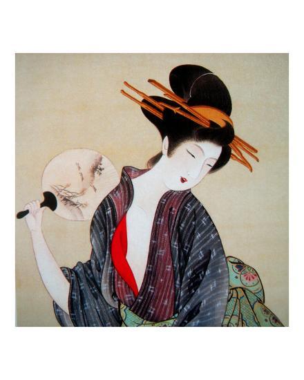 Japanese Geisha with Fan Giclee Print by Edo School Painters | Art.com