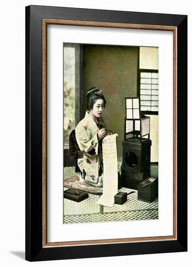 Japanese Geisha Writing Letter-null-Framed Giclee Print