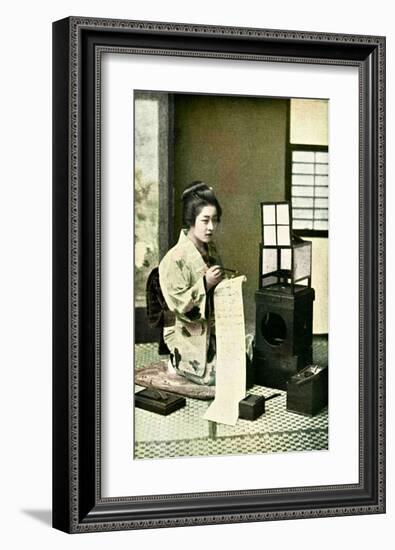 Japanese Geisha Writing Letter-null-Framed Giclee Print