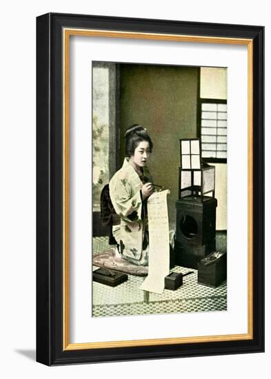 Japanese Geisha Writing Letter-null-Framed Giclee Print