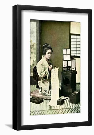 Japanese Geisha Writing Letter-null-Framed Giclee Print