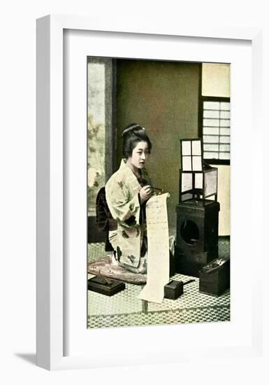 Japanese Geisha Writing Letter-null-Framed Giclee Print