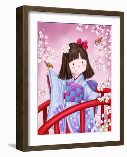 Japanese Girl Bird 2-MAKIKO-Framed Giclee Print