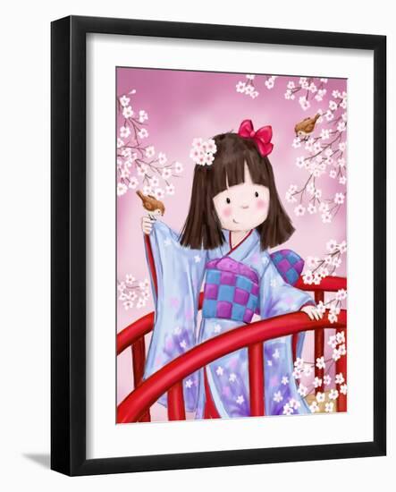 Japanese Girl Bird 2-MAKIKO-Framed Giclee Print