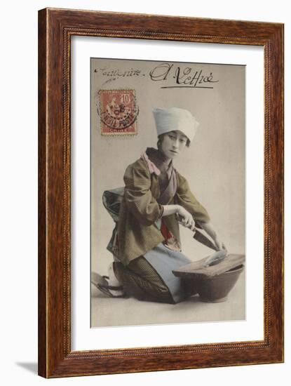 Japanese Girl Filleting Fish-null-Framed Giclee Print