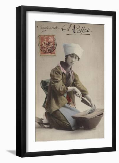 Japanese Girl Filleting Fish-null-Framed Giclee Print