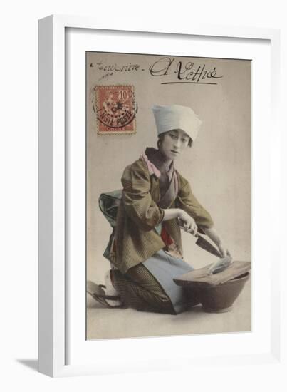 Japanese Girl Filleting Fish-null-Framed Giclee Print