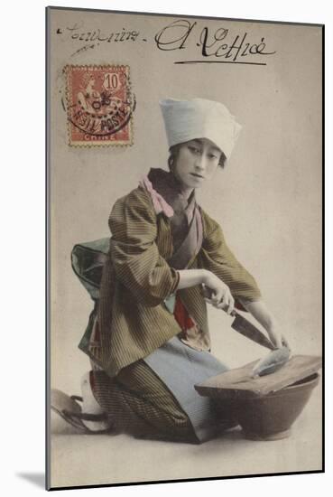 Japanese Girl Filleting Fish-null-Mounted Giclee Print