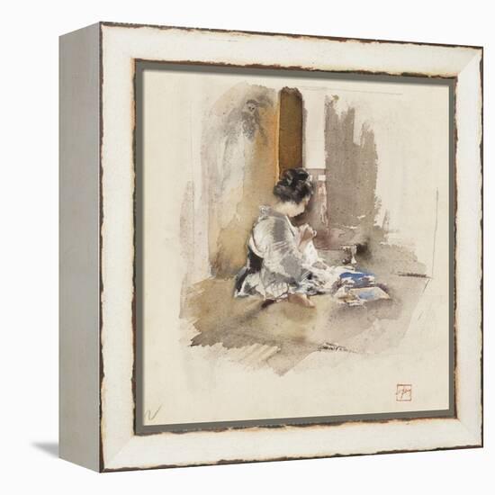 Japanese Girl Sewing, 1890 (W/C & Pencil on Paper)-Robert Frederick Blum-Framed Premier Image Canvas