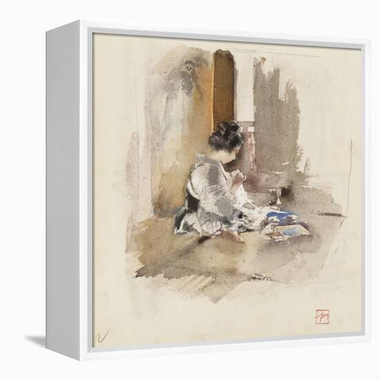 Japanese Girl Sewing, 1890 (W/C & Pencil on Paper)-Robert Frederick Blum-Framed Premier Image Canvas