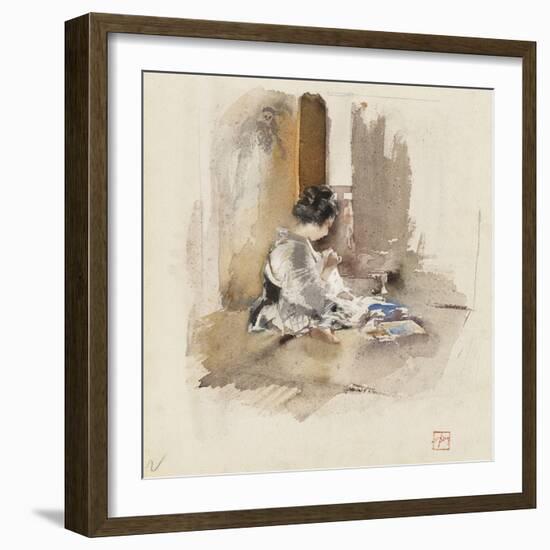 Japanese Girl Sewing, 1890 (W/C & Pencil on Paper)-Robert Frederick Blum-Framed Giclee Print