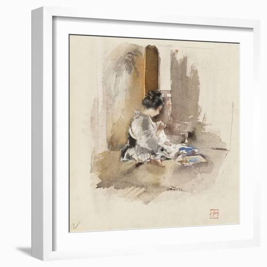 Japanese Girl Sewing, 1890 (W/C & Pencil on Paper)-Robert Frederick Blum-Framed Giclee Print