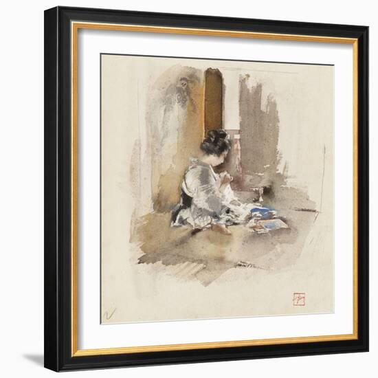 Japanese Girl Sewing, 1890 (W/C & Pencil on Paper)-Robert Frederick Blum-Framed Giclee Print