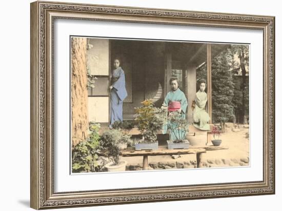 Japanese Girls with Bonsai-null-Framed Art Print