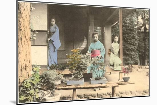Japanese Girls with Bonsai-null-Mounted Art Print