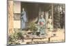 Japanese Girls with Bonsai-null-Mounted Art Print