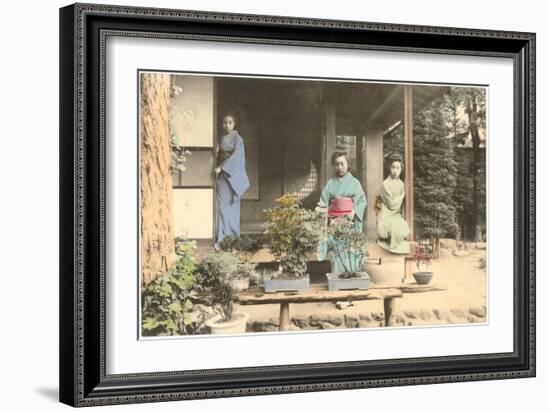 Japanese Girls with Bonsai-null-Framed Art Print