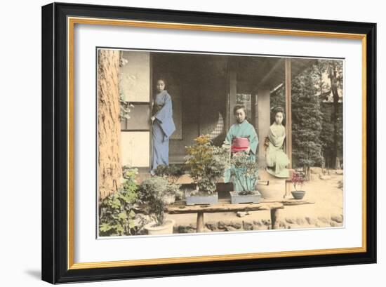 Japanese Girls with Bonsai-null-Framed Art Print