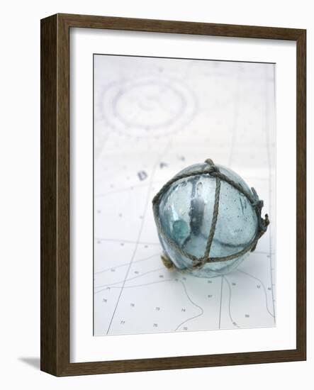 Japanese glass fishing float on nautical chart-Savanah Plank-Framed Photographic Print