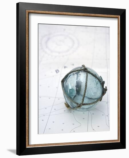 Japanese glass fishing float on nautical chart-Savanah Plank-Framed Photographic Print