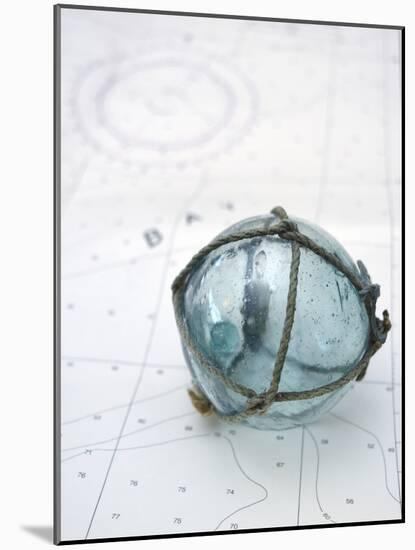 Japanese glass fishing float on nautical chart-Savanah Plank-Mounted Photographic Print