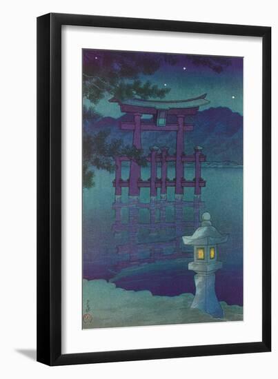 Japanese Illustration, Night, Lantern by Lake-null-Framed Art Print