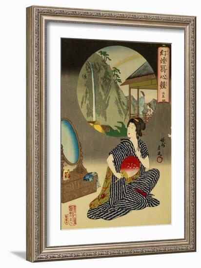 Japanese Inn at Hot Springs (Woodblock on Mulberry Paper Printed with Chemical Ink)-Toyohara Chikanobu-Framed Giclee Print