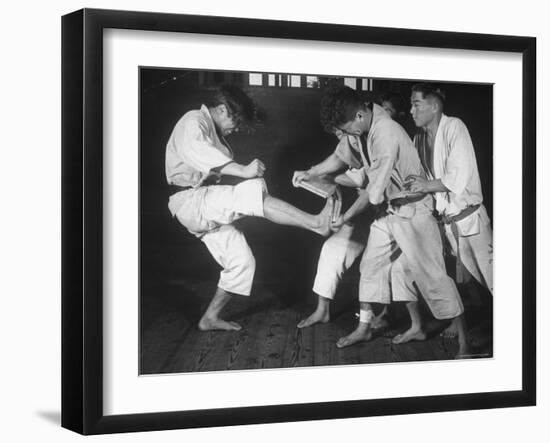 Japanese Karate Student Breaking Boards with Kick-John Florea-Framed Photographic Print