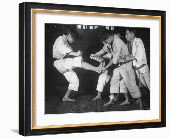 Japanese Karate Student Breaking Boards with Kick-John Florea-Framed Photographic Print