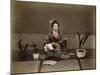 Japanese Lady in Traditional Dress with a Stringed Musical Instrument-null-Mounted Photographic Print