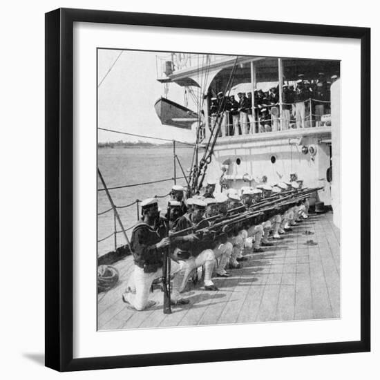 Japanese Marines Drilling on Board the Warship Mikasa, Russo-Japanese War, 1904-5-null-Framed Giclee Print