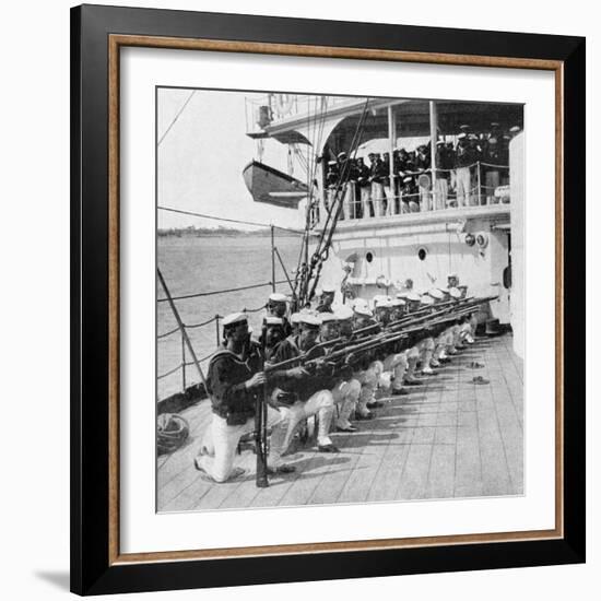 Japanese Marines Drilling on Board the Warship Mikasa, Russo-Japanese War, 1904-5-null-Framed Giclee Print