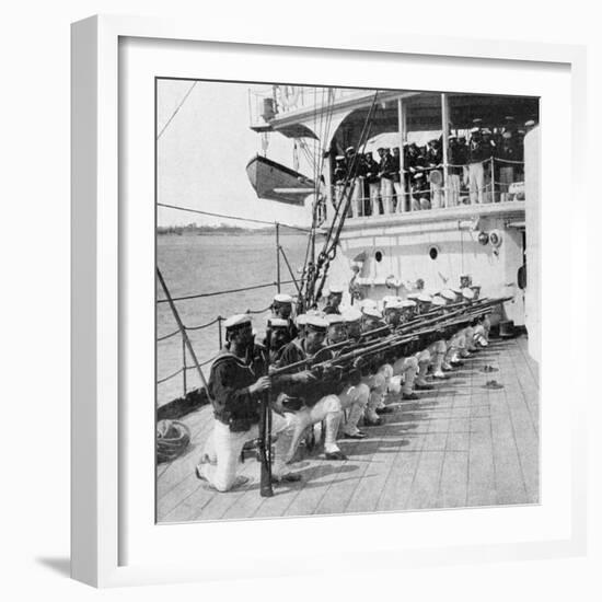 Japanese Marines Drilling on Board the Warship Mikasa, Russo-Japanese War, 1904-5-null-Framed Giclee Print