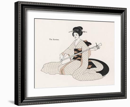 Japanese Musician Plays the Samisen-R. Halls-Framed Art Print