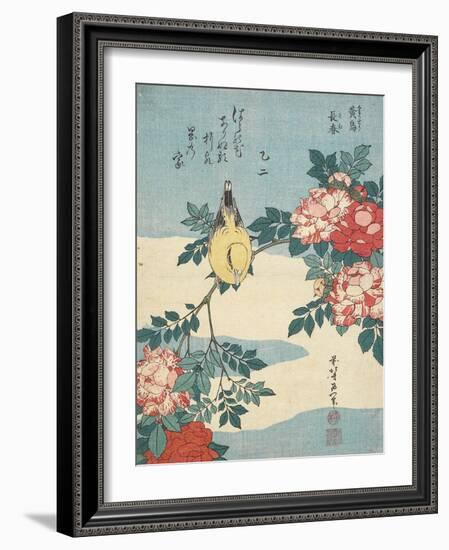 Japanese Nightingale and Spray of Roses, C. 1832-Katsushika Hokusai-Framed Giclee Print