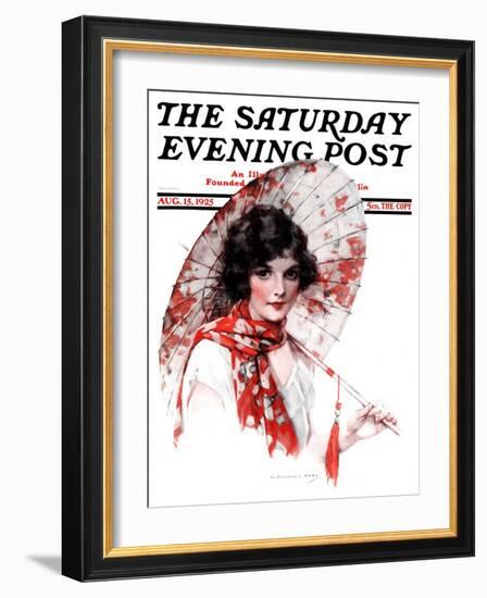 "Japanese Parasol," Saturday Evening Post Cover, August 15, 1925-J. Knowles Hare-Framed Giclee Print