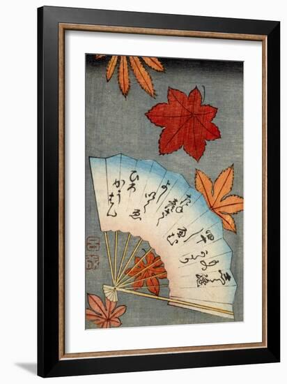 Japanese print of fan with maple leaves-null-Framed Giclee Print