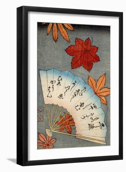 Japanese print of fan with maple leaves-null-Framed Giclee Print