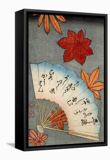 Japanese print of fan with maple leaves-null-Framed Premier Image Canvas