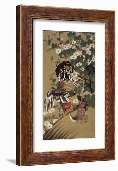 Japanese Rooster with Two Birds-Jyakuchu Ito-Framed Giclee Print